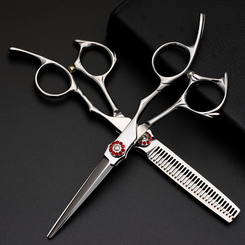 6 Inch Silver And Red Screw Professioal Haircut Scissors